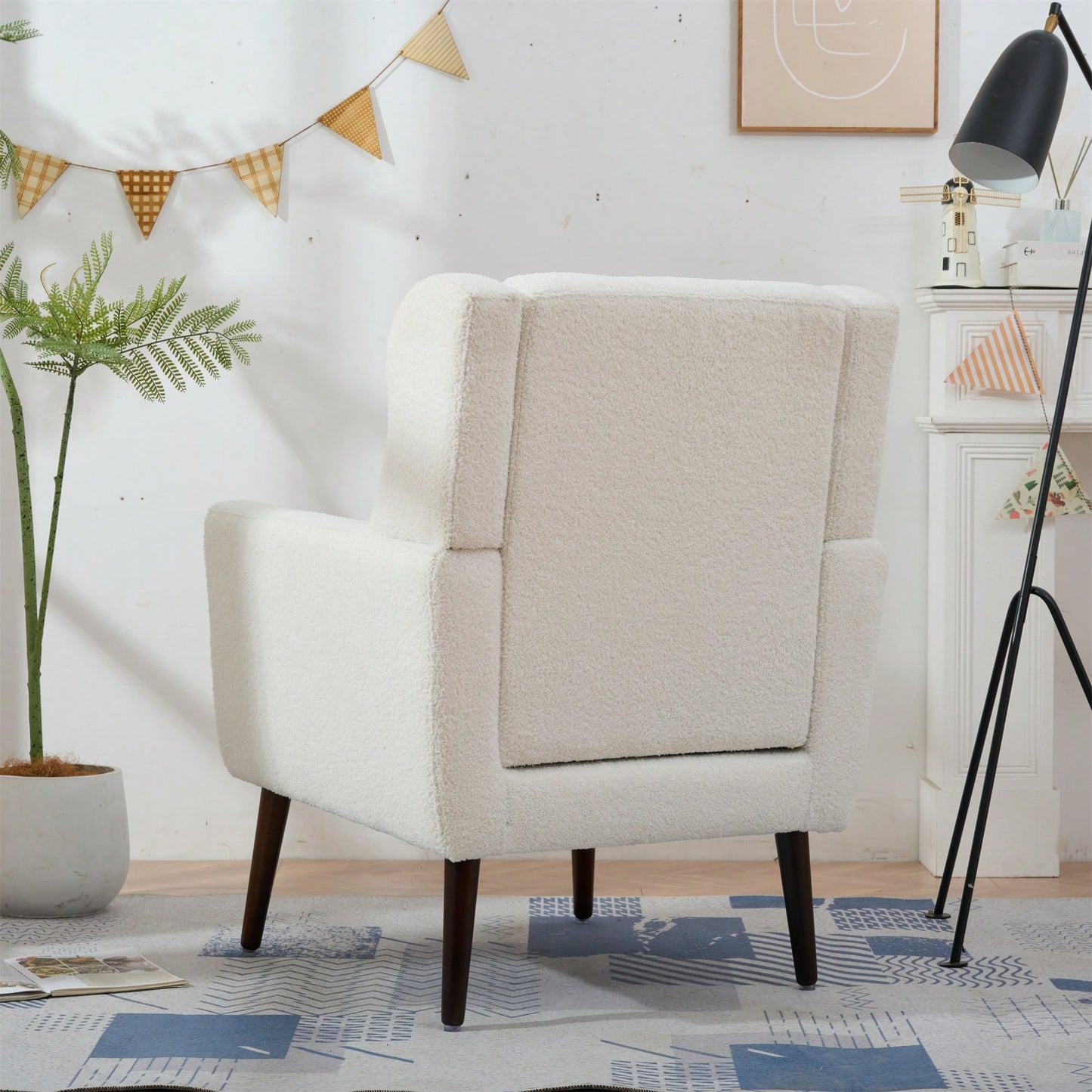 Comfy Teddy Fabric Accent Chair For Living Room And Bedroom Mid Century Lounge Armchair