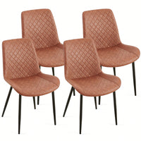 Mid-Century Modern PU Leather Dining Chairs Set Of 4 Armless Side Chairs With Metal Legs For Kitchen And Living Room Beige