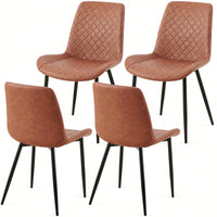 Mid-Century Modern PU Leather Dining Chairs Set Of 4 Armless Side Chairs With Metal Legs For Kitchen And Living Room Beige