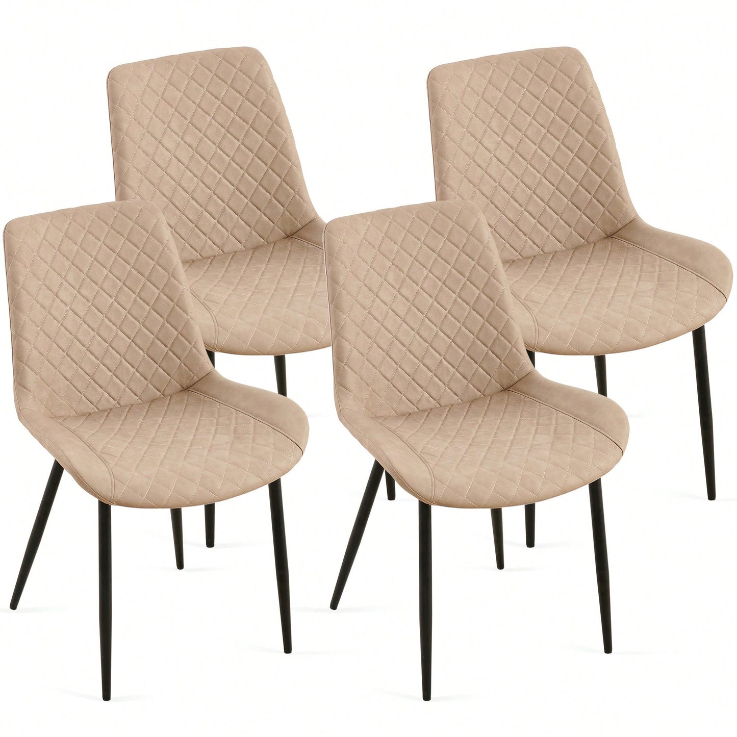 Mid-Century Modern PU Leather Dining Chairs Set Of 4 Armless Side Chairs With Metal Legs For Kitchen And Living Room Beige