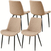 Mid-Century Modern PU Leather Dining Chairs Set Of 4 Armless Side Chairs With Metal Legs For Kitchen And Living Room Beige