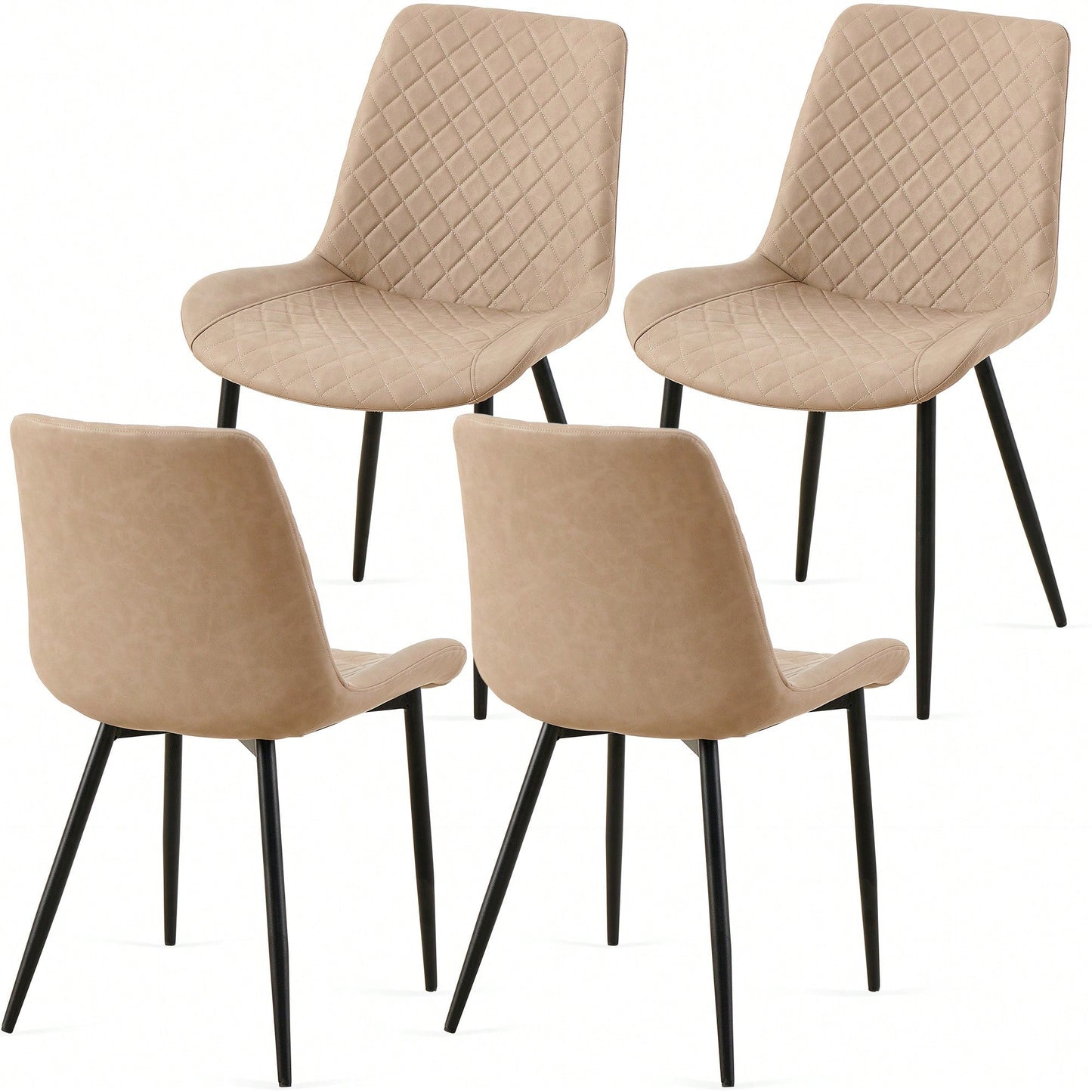 Mid-Century Modern PU Leather Dining Chairs Set Of 4 Armless Side Chairs With Metal Legs For Kitchen And Living Room Beige