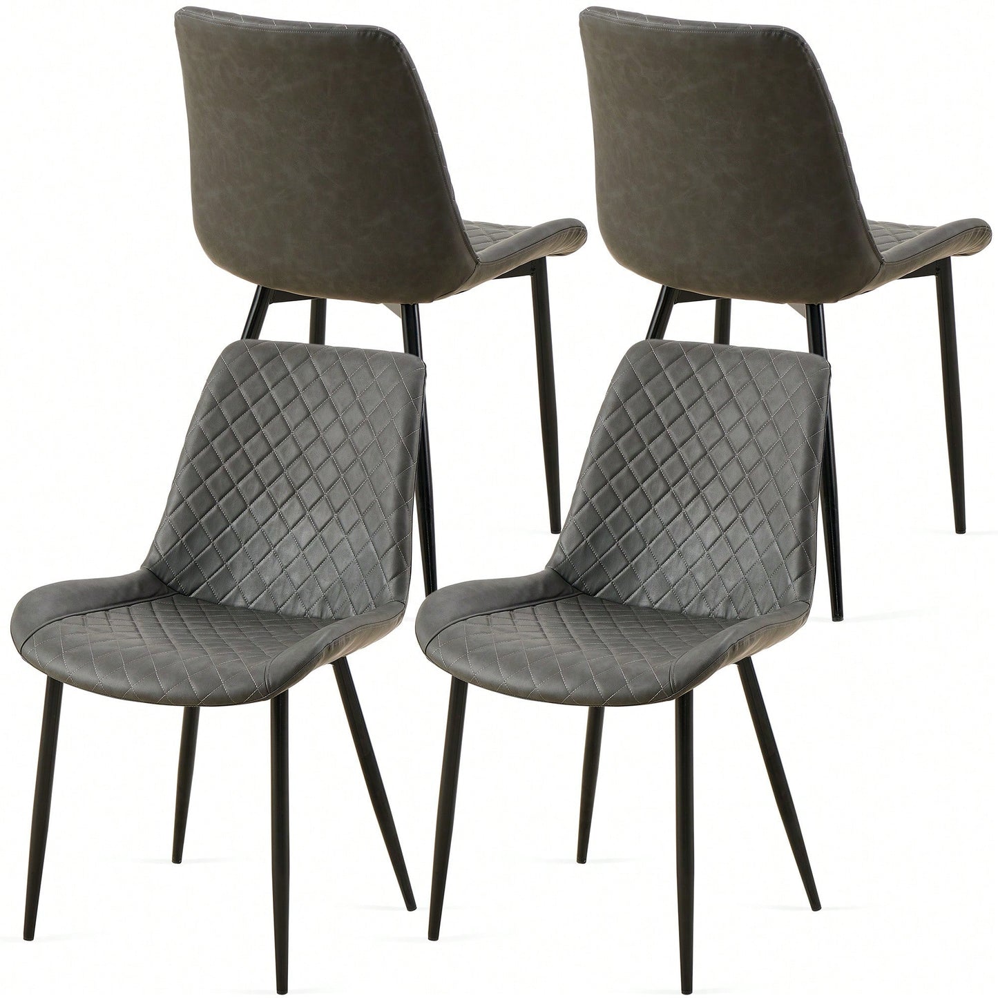 Mid-Century Modern PU Leather Dining Chairs Set Of 4 Armless Side Chairs With Metal Legs For Kitchen And Living Room Beige