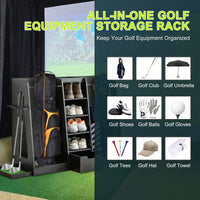 Wooden Golf Bag Organizer and Storage Rack with Drawers Easy Assembly Golf Club Holder Stand Side Holders Black Finish 55.5x16x37 Inches