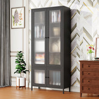 Large Black Metal Storage Cabinet with Glass Doors and Shelves for Living Room Bedroom Home Office Tempered Glass Display Bookcase