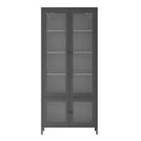 Large Black Metal Storage Cabinet with Glass Doors and Shelves for Living Room Bedroom Home Office Tempered Glass Display Bookcase