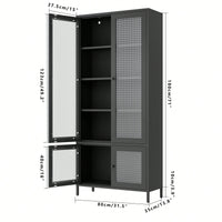 Large Black Metal Storage Cabinet with Glass Doors and Shelves for Living Room Bedroom Home Office Tempered Glass Display Bookcase