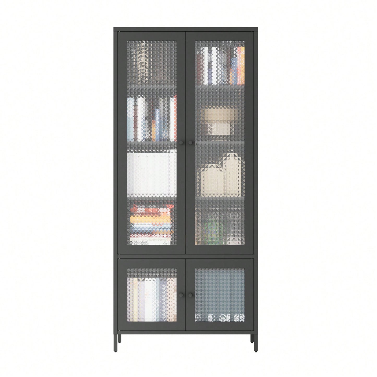 Large Black Metal Storage Cabinet with Glass Doors and Shelves for Living Room Bedroom Home Office Tempered Glass Display Bookcase