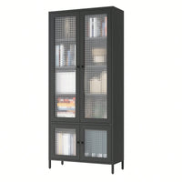 Large Black Metal Storage Cabinet with Glass Doors and Shelves for Living Room Bedroom Home Office Tempered Glass Display Bookcase