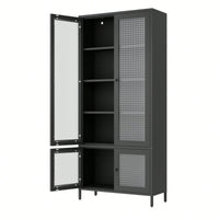 Large Black Metal Storage Cabinet with Glass Doors and Shelves for Living Room Bedroom Home Office Tempered Glass Display Bookcase