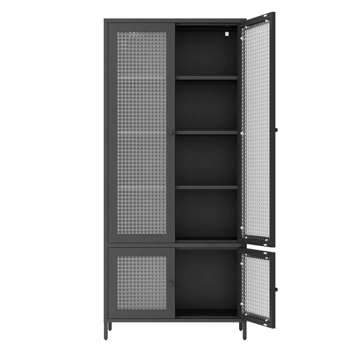 Large Black Metal Storage Cabinet with Glass Doors and Shelves for Living Room Bedroom Home Office Tempered Glass Display Bookcase