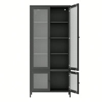 Large Black Metal Storage Cabinet with Glass Doors and Shelves for Living Room Bedroom Home Office Tempered Glass Display Bookcase