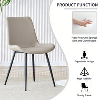 Artificial Leather Dining Chair Set Of 6 With Curved Cushion Design And Black Metal Legs For Restaurants Kitchens And Offices Light Grey