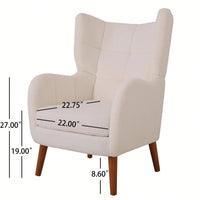 Mid-Century Modern Ivory High Back Accent Chair with Thick Cushion Birch Wood Legs Teddy Wool Fabric for  Office Balcony Bedroom Study