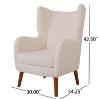 Mid-Century Modern Ivory High Back Accent Chair with Thick Cushion Birch Wood Legs Teddy Wool Fabric for  Office Balcony Bedroom Study