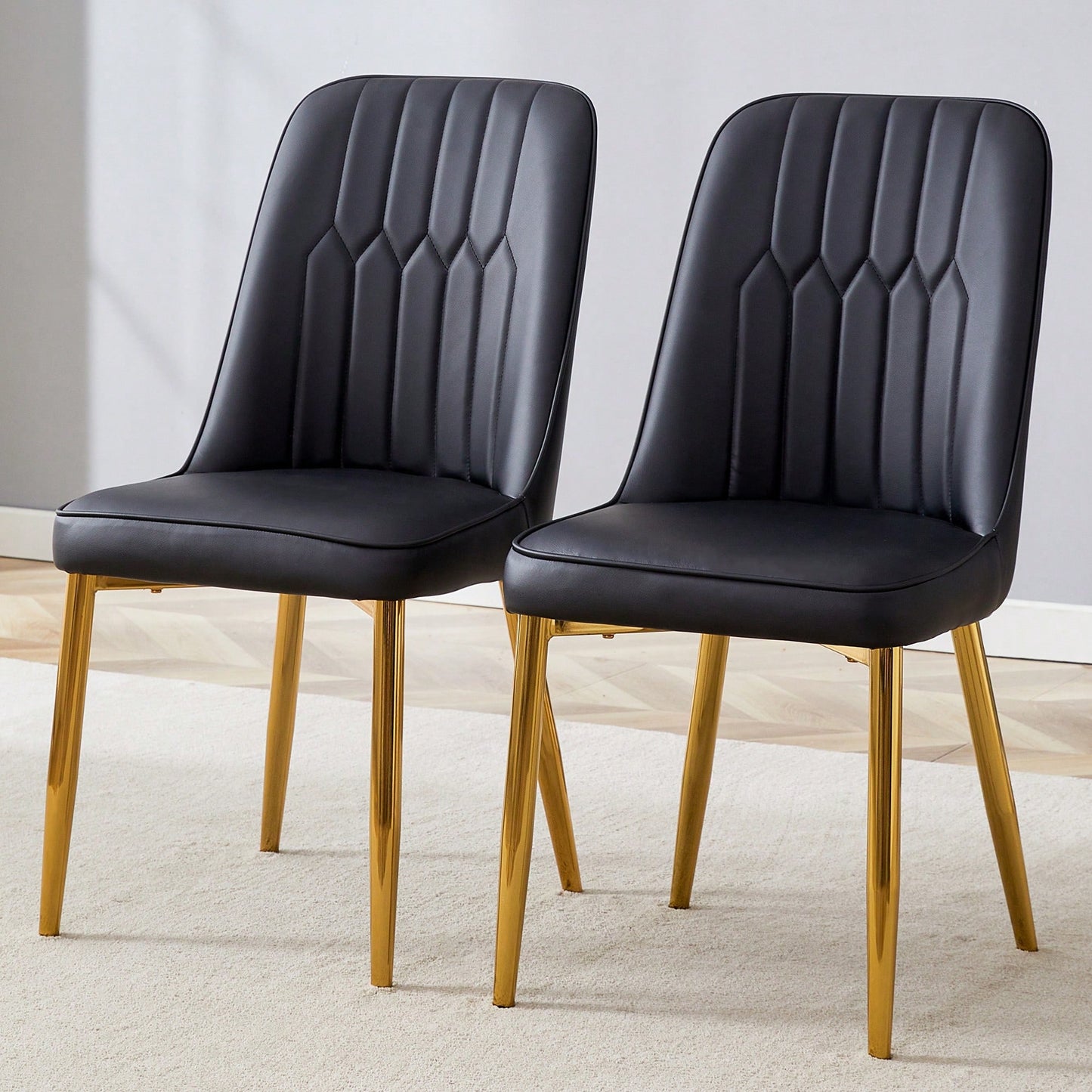 Set Of 2 Sleek PU Leather Dining Chairs With Gold Metal Legs For Kitchen Bedroom And Office Comfort