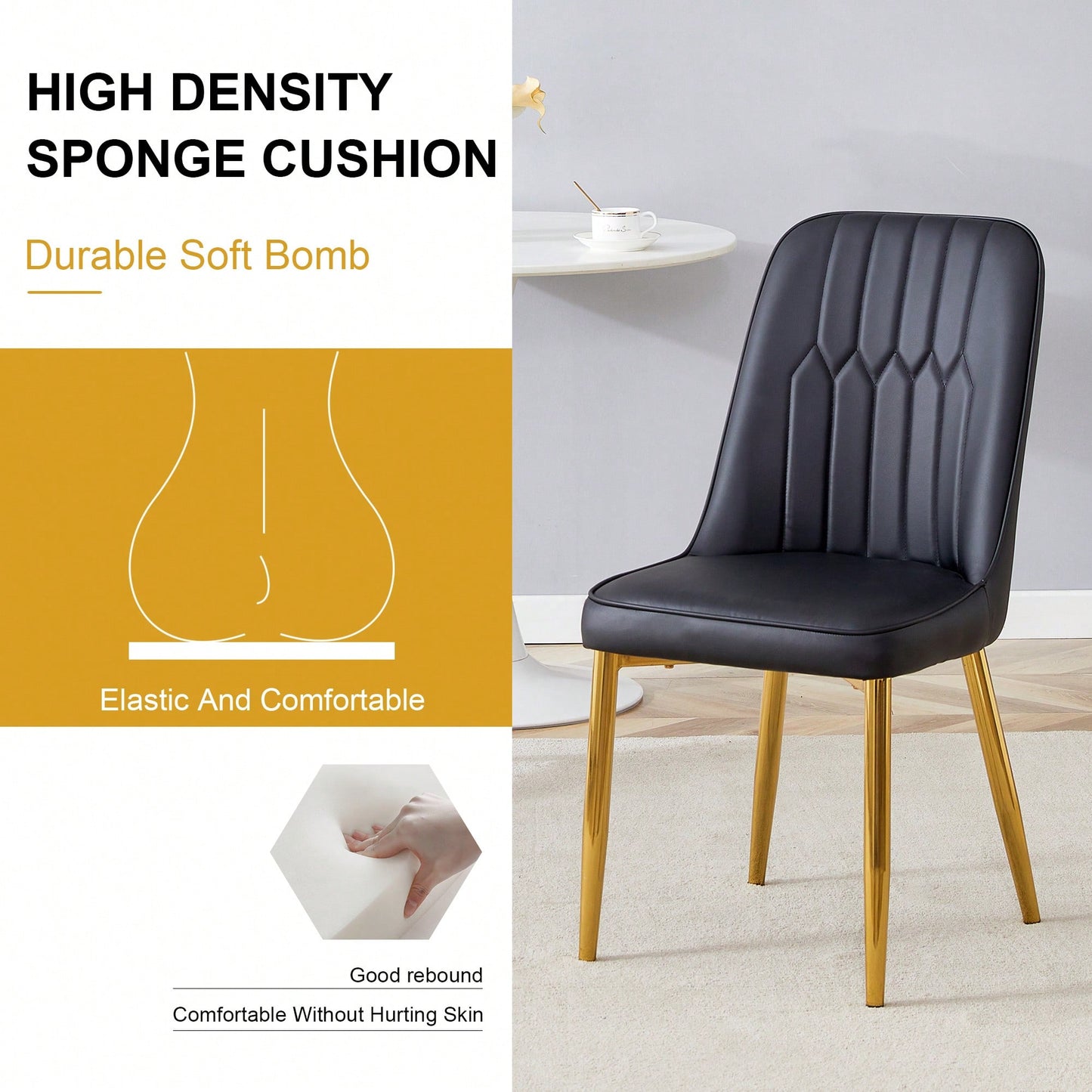 Set Of 2 Sleek PU Leather Dining Chairs With Gold Metal Legs For Kitchen Bedroom And Office Comfort