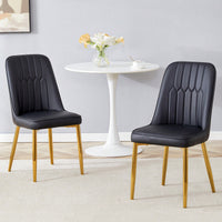 Set Of 2 Sleek PU Leather Dining Chairs With Gold Metal Legs For Kitchen Bedroom And Office Comfort