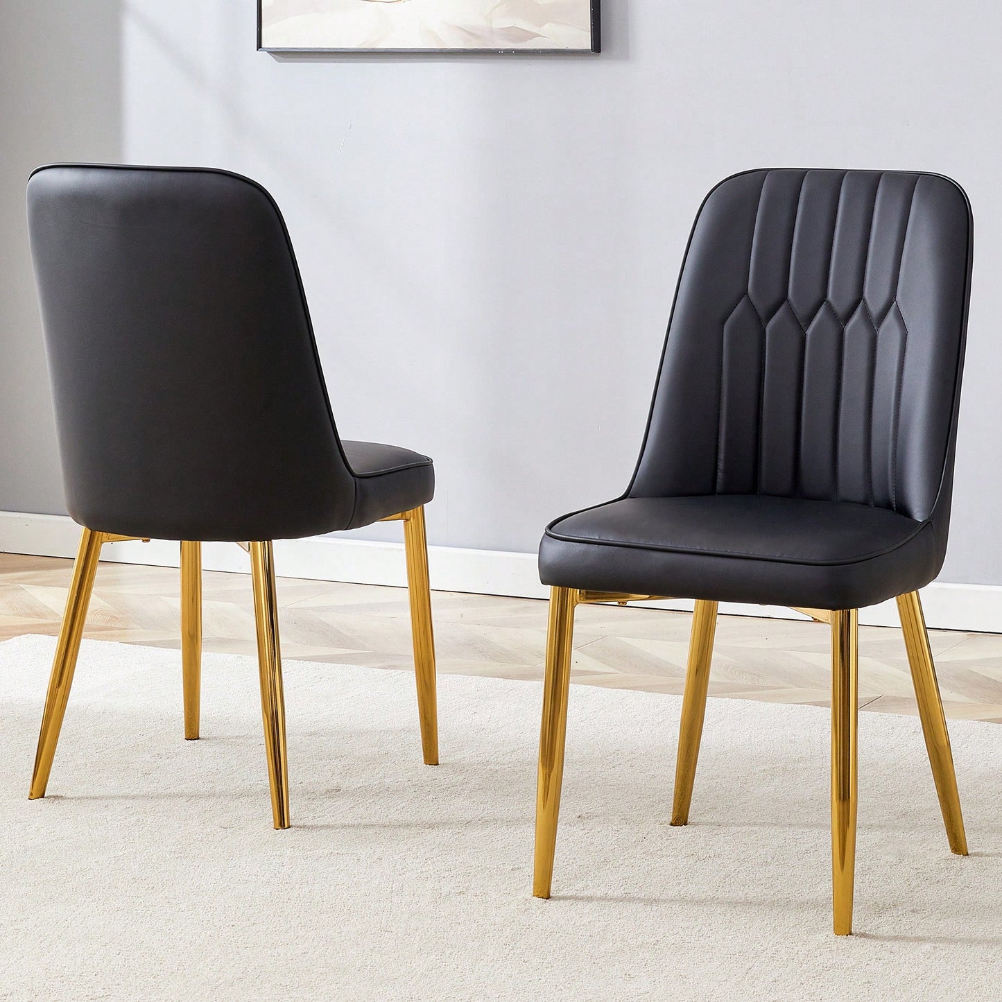 Set Of 2 Sleek PU Leather Dining Chairs With Gold Metal Legs For Kitchen Bedroom And Office Comfort