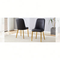 Set Of 2 Sleek PU Leather Dining Chairs With Gold Metal Legs For Kitchen Bedroom And Office Comfort