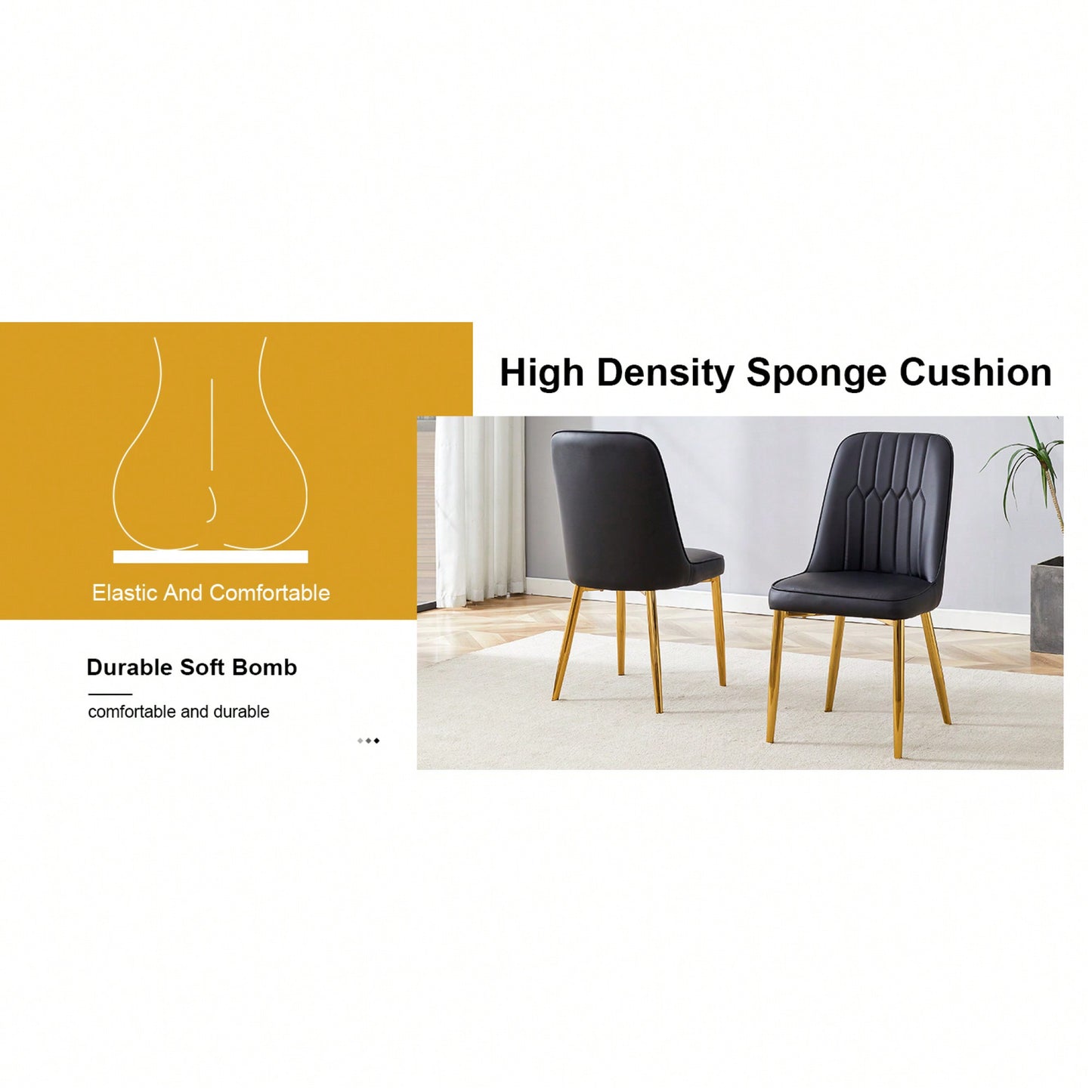 Set Of 2 Sleek PU Leather Dining Chairs With Gold Metal Legs For Kitchen Bedroom And Office Comfort