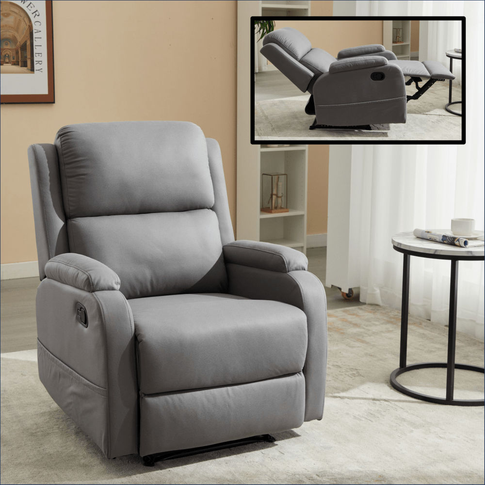 Modern Manual Recliner Sofa Chair For Living Room Office Apartment With Easy-To-Reach Side Button Gray