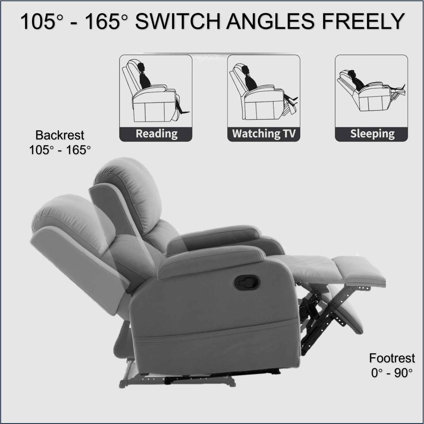 Modern Manual Recliner Sofa Chair For Living Room Office Apartment With Easy-To-Reach Side Button Gray