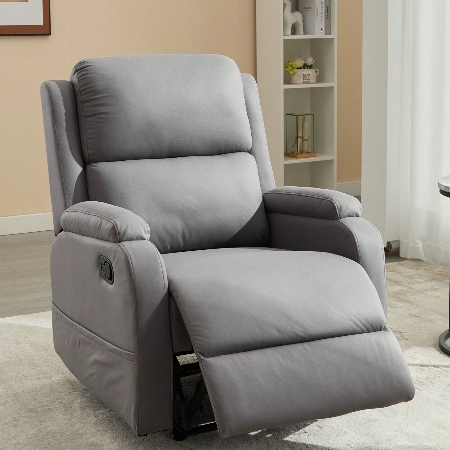 Modern Manual Recliner Sofa Chair For Living Room Office Apartment With Easy-To-Reach Side Button Gray