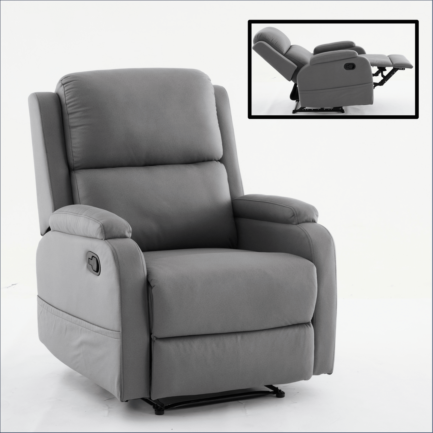 Modern Manual Recliner Sofa Chair For Living Room Office Apartment With Easy-To-Reach Side Button Gray