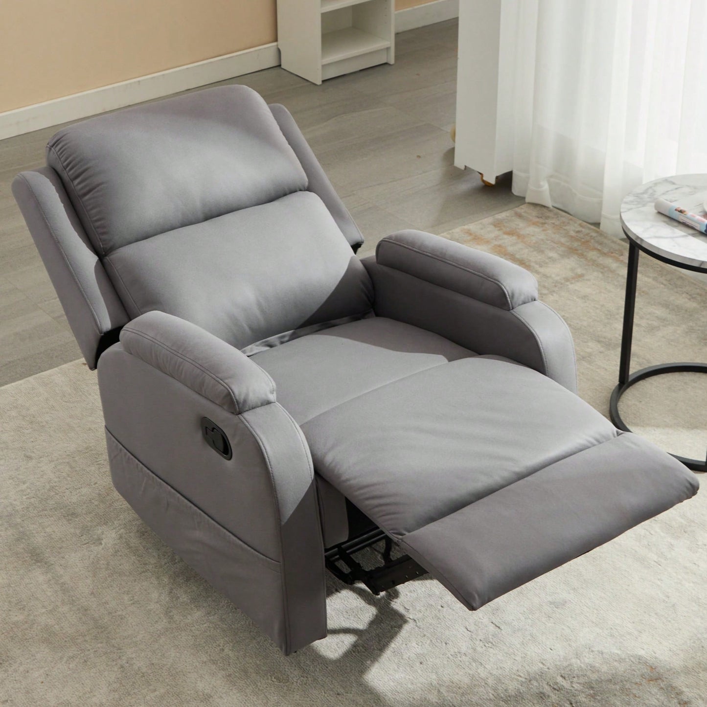 Modern Manual Recliner Sofa Chair For Living Room Office Apartment With Easy-To-Reach Side Button Gray