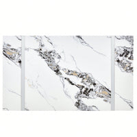 55 Inch Rectangular Faux Marble Dining Table For 4 People Modern Home Office Living Room Furniture Easy Assembly White And Silver