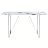 55 Inch Rectangular Faux Marble Dining Table For 4 People Modern Home Office Living Room Furniture Easy Assembly White And Silver
