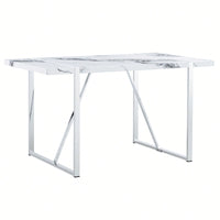 55 Inch Rectangular Faux Marble Dining Table For 4 People Modern Home Office Living Room Furniture Easy Assembly White And Silver