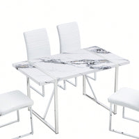 55 Inch Rectangular Faux Marble Dining Table For 4 People Modern Home Office Living Room Furniture Easy Assembly White And Silver