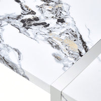 55 Inch Rectangular Faux Marble Dining Table For 4 People Modern Home Office Living Room Furniture Easy Assembly White And Silver