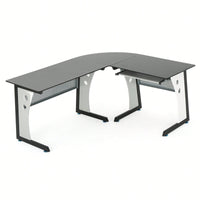 Modern L-Shaped Glass Office Desk For Stylish Workspace Organization