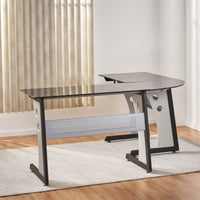 Modern L-Shaped Glass Office Desk For Stylish Workspace Organization