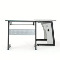 Modern L-Shaped Glass Office Desk For Stylish Workspace Organization