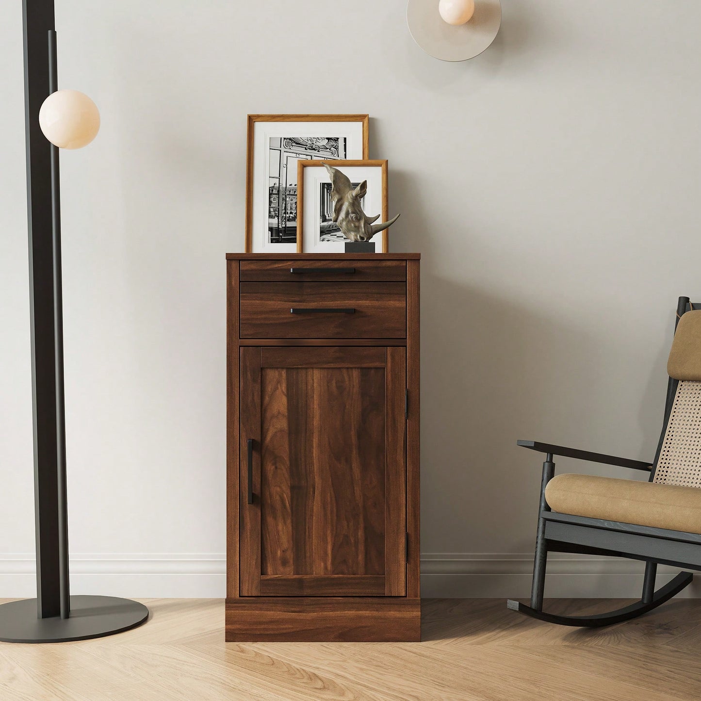 Modular Wine Bar Cabinet With Hutch For Dining Room Storage And Display Brown Walnut