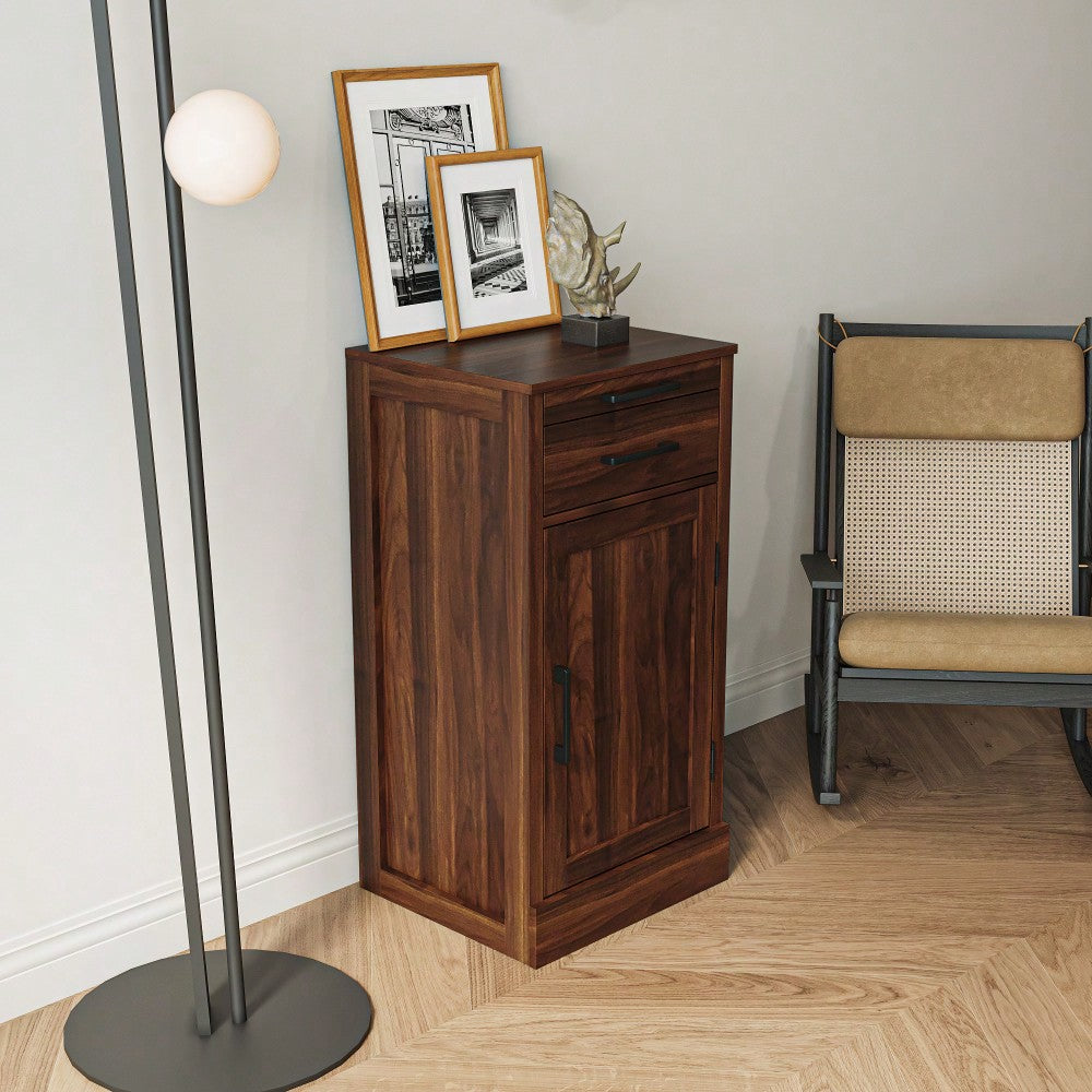 Modular Wine Bar Cabinet With Hutch For Dining Room Storage And Display Brown Walnut