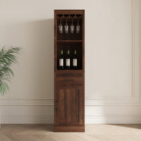 Modular Wine Bar Cabinet With Hutch For Dining Room Storage And Display Brown Walnut