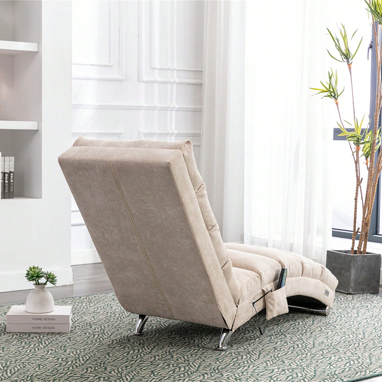 Ergonomic Electric Massage Chaise Lounge With Remote Control And 5 Modes For Indoor Relaxation In Office Living Room Or Bedroom Beige