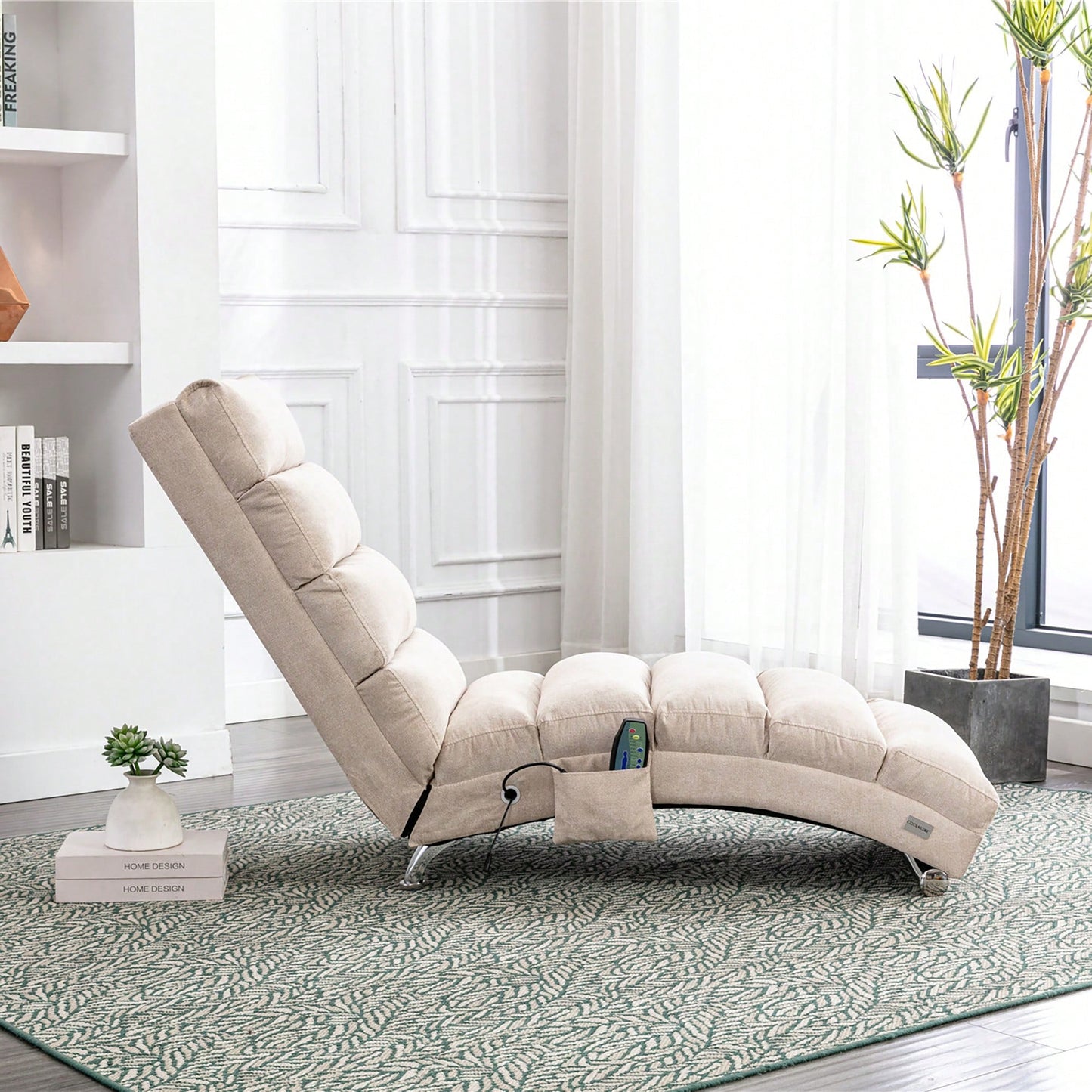 Ergonomic Electric Massage Chaise Lounge With Remote Control And 5 Modes For Indoor Relaxation In Office Living Room Or Bedroom Beige