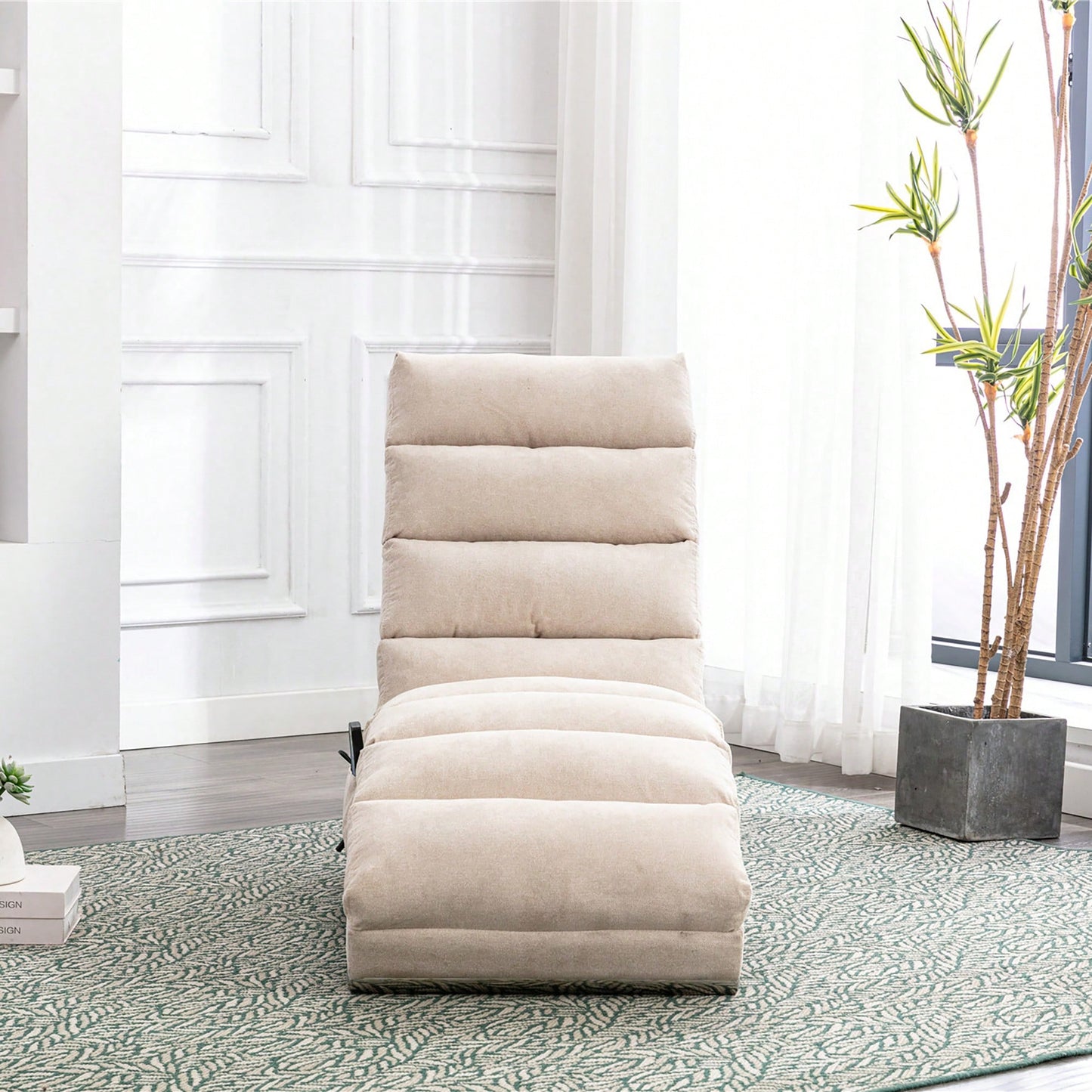 Ergonomic Electric Massage Chaise Lounge With Remote Control And 5 Modes For Indoor Relaxation In Office Living Room Or Bedroom Beige
