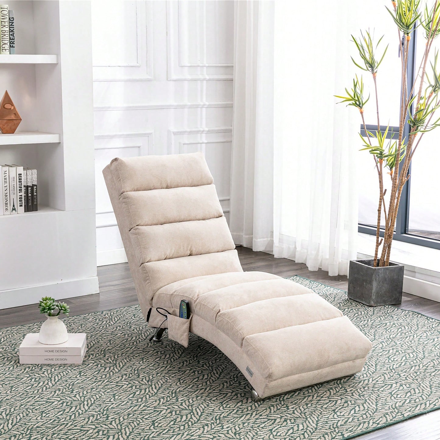 Ergonomic Electric Massage Chaise Lounge With Remote Control And 5 Modes For Indoor Relaxation In Office Living Room Or Bedroom Beige