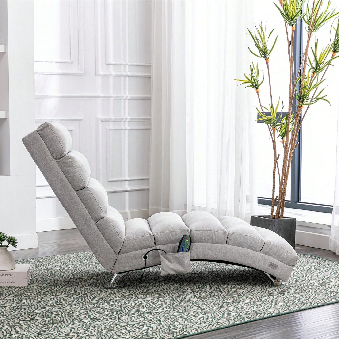 Ergonomic Electric Massage Chaise Lounge With Remote Control And 5 Modes For Indoor Relaxation In Office Living Room Or Bedroom Beige