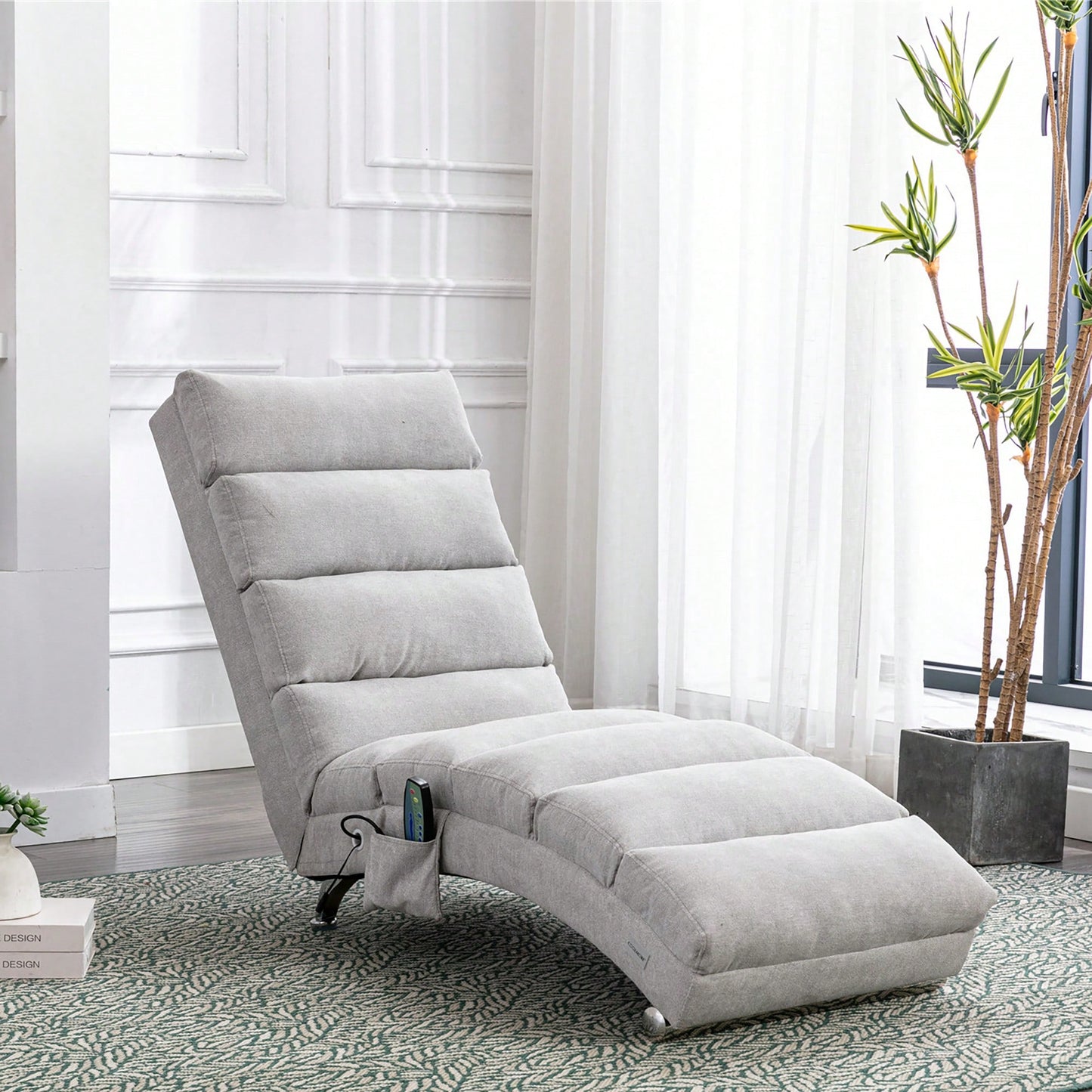 Ergonomic Electric Massage Chaise Lounge With Remote Control And 5 Modes For Indoor Relaxation In Office Living Room Or Bedroom Beige