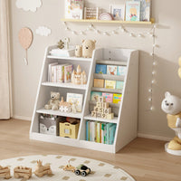 Adjustable Yellow Wooden Toy Storage Organizer Kids Bookshelf Sling Book Rack For Playroom Nursery Bedroom Kindergarten Living Room