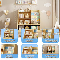 Adjustable Yellow Wooden Toy Storage Organizer Kids Bookshelf Sling Book Rack For Playroom Nursery Bedroom Kindergarten Living Room