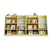 Adjustable Yellow Wooden Toy Storage Organizer Kids Bookshelf Sling Book Rack For Playroom Nursery Bedroom Kindergarten Living Room